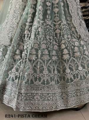 Pista Cream Exclusive Heavy Butterfly Net Bridal Lehenga Choli