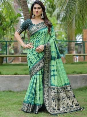 Pista Dola Silk Bandhej Printed Saree With Zari Work