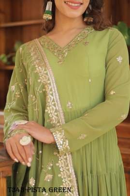 Pista Green Georgette Gown With Dupatta For Women