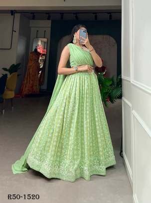 Pista Lucknowi Georgette Lehenga Choli Coord Set