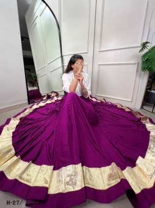 Plain Pure Rayon Purple  Ghaghra Enhanced with  6 mtr Skirt-Only Skirt