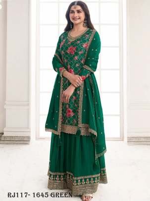 Prachi Desai Wear Green Chinon Kurti Palazzo Dupatta Set