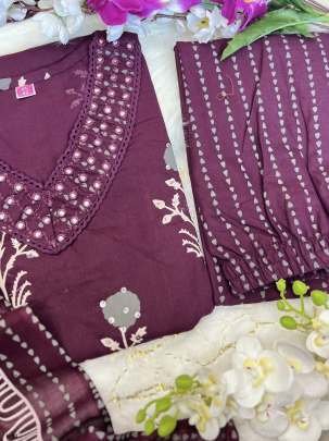 Premium Cotton Wine Kurta Plazzo with Dupatta Set