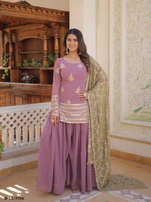 Premium Designer  Georgette Pink Color Kurti Palazzo Dupatta Collections