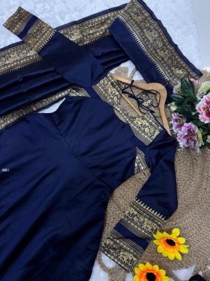 Premium Lichi Silk South Indian Style Blue Kurti with Dupatta