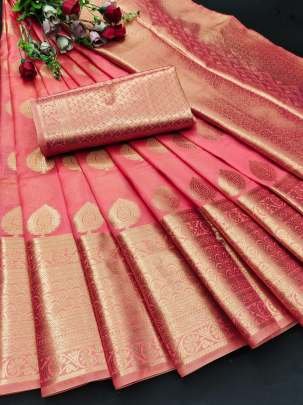 Premium Peach Color Soft Organza Silk Saree