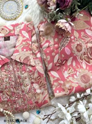 Premium Peach Mirror Hand Work Heavy Muslin Suit Set