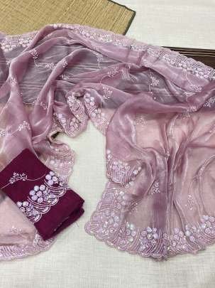 Premium Pink Color Jimmy Choo Chiffon Saree