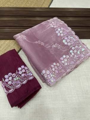 Premium Pink Color Jimmy Choo Chiffon Saree