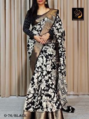 Premium Quality Silk Fabric Flower Design Black Saree