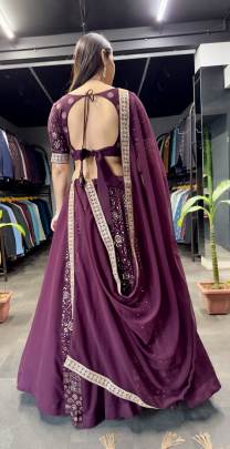 Premium Quality Wine Designer Stitched Georgette Lehenga Choli