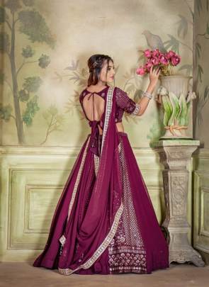 Premium Quality Wine Designer Stitched Georgette Lehenga Choli