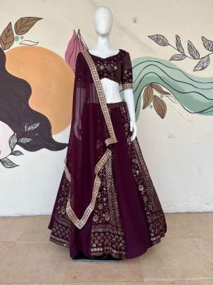 Premium Quality Wine Designer Stitched Georgette Lehenga Choli