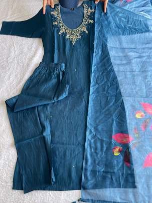 Premium Roman Silk Rama Kurti Pant Dupatta Set