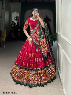 Premium Tussar Silk Red Lehenga Choli With Gamthi Work