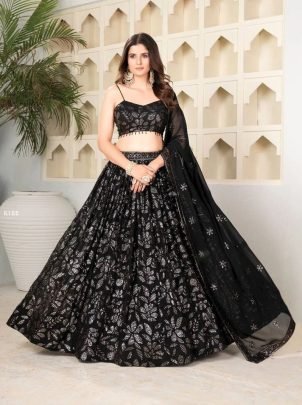 Presenting Bold And Beautiful Black Georgette Lehenga Choli Set 