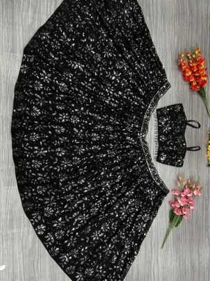 Presenting Bold And Beautiful Black Georgette Lehenga Choli Set