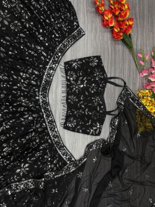 Presenting Bold And Beautiful Black Georgette Lehenga Choli Set