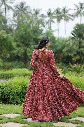 Presenting maroon  Designer Gown with Traditional Kodi Work