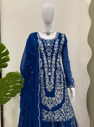 Presenting New Blue Palazo Set With Sequence Touch