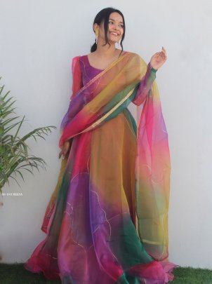 Presenting New Party Wear Look Organza Silk Gown With Dupatta 