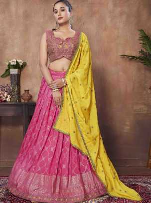 Pretty Pink Ready Made Lehenga choli With Yellow Dupatta