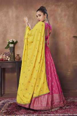 Pretty Pink Ready Made Lehenga choli With Yellow Dupatta