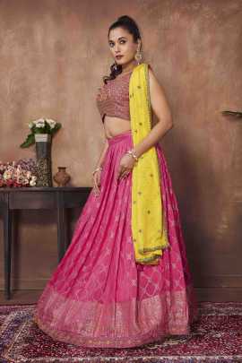 Pretty Pink Ready Made Lehenga choli With Yellow Dupatta