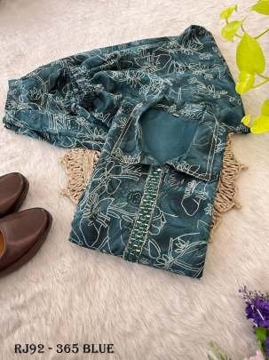 Prince Cut Sleeveless Blue Kurti With Pant Co Ord Set