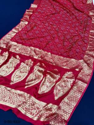 Printed Red Bandhani Saree For Women