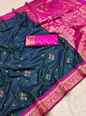 Prussian Color Pure Banarasi Silk Saree