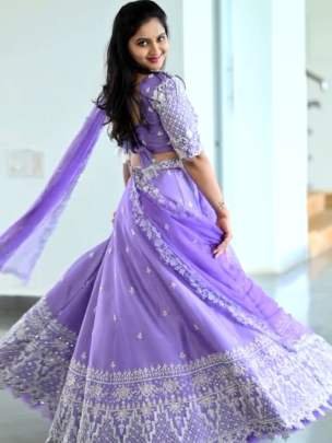 Pure Chinon Lavender Sequence Work Lehenga Choli Dupatta