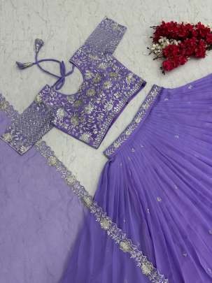 Pure Chinon Lavender Sequence Work Lehenga Choli Dupatta