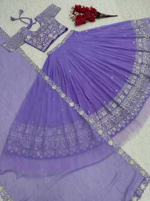 Pure Chinon Lavender Sequence Work Lehenga Choli Dupatta