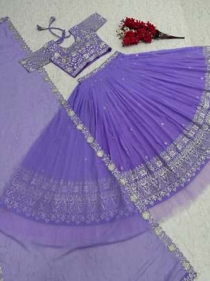 Pure Chinon Lavender Sequence Work Lehenga Choli Dupatta