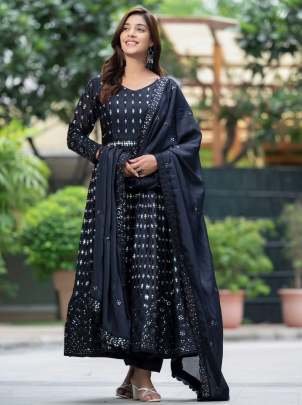 Pure Chinon Silk Black Anarkali Suit With Dupatta