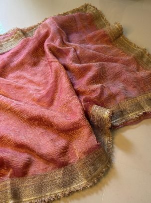 Pure Handloom Tissue Crushed Banarasi Saree With Gotapatti Border