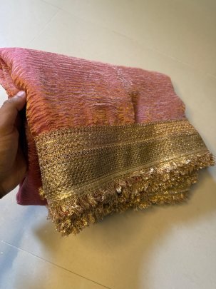 Pure Handloom Tissue Crushed Banarasi Saree With Gotapatti Border