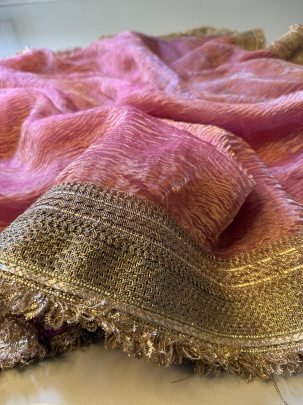 Pure Handloom Tissue Crushed Banarasi Saree With Gotapatti Border