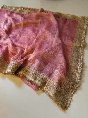 Pure Handloom Tissue Crushed Banarasi Saree With Gotapatti Border