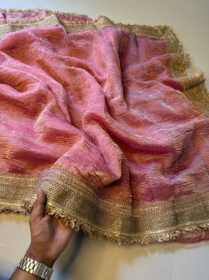 Pure Handloom Tissue Crushed Banarasi Saree With Gotapatti Border