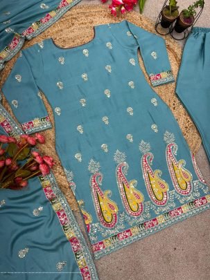 Pure Heavy Chinnon Silk With Heavy Embroidery Work suit by fab funda