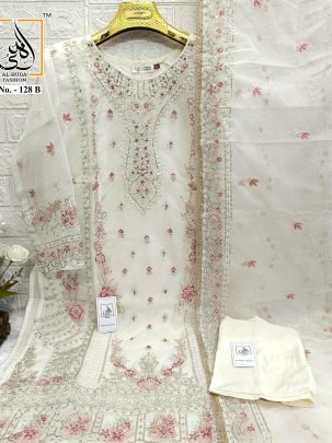 Beautiful 5 Colors Pure Organza Suit Set With Handwork By Al-Huda