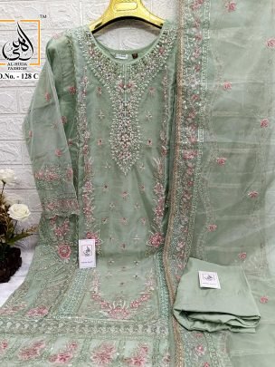 Beautiful 5 Colors Pure Organza Suit Set With Handwork By Al-Huda