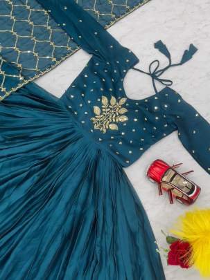 Pure Rangoli Rama Colour Gown With Dupatta