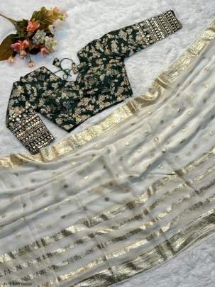 Pure Viscose Saree With ReadyMade Green Blouse 