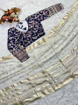 Pure Viscose Saree With Readymade Blue Blouse 