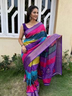 Purple Amazing Bandhej Printed Leheriya Saree