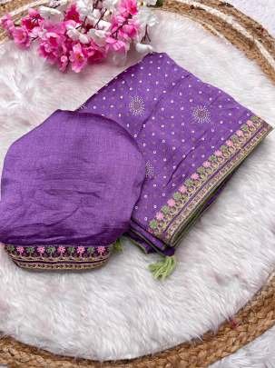 Purple Attractive Designer Vichitra Saree With Multi Work