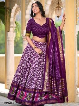 Purple Beautiful Ikkat Printed Tussar Silk Lehenga Choli With Foil Work